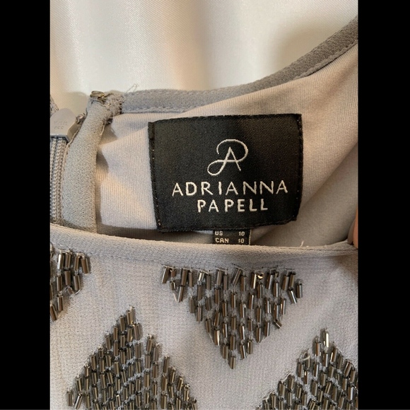 NWT Adrianna Papell Beaded Colorblock Blouson‎ Gown in Silver/Navy [SZ 10 ] - Picture 9 of 11